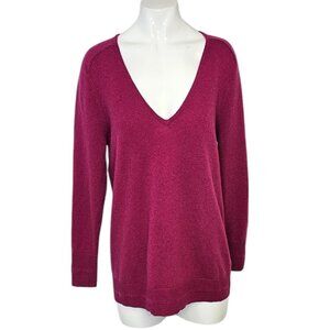Tahari Womens 100% 2 Ply Cashmere V-Neck Long Sleeve Shirt, Purple, Size Small